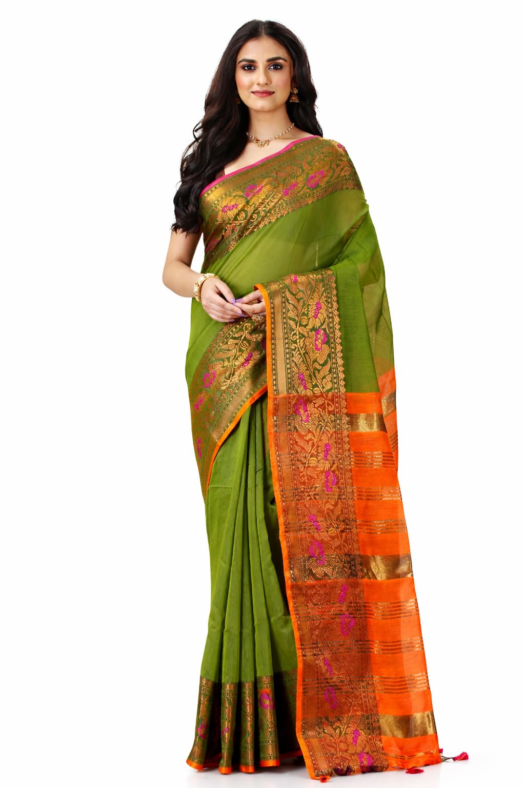 Maheshwari Cotton Silk Saree with Copper Zari Border | With Running Blouse Piece | 6.25m | Elegant Saree For womens & Girls | For Festive | Wedding-picture-24