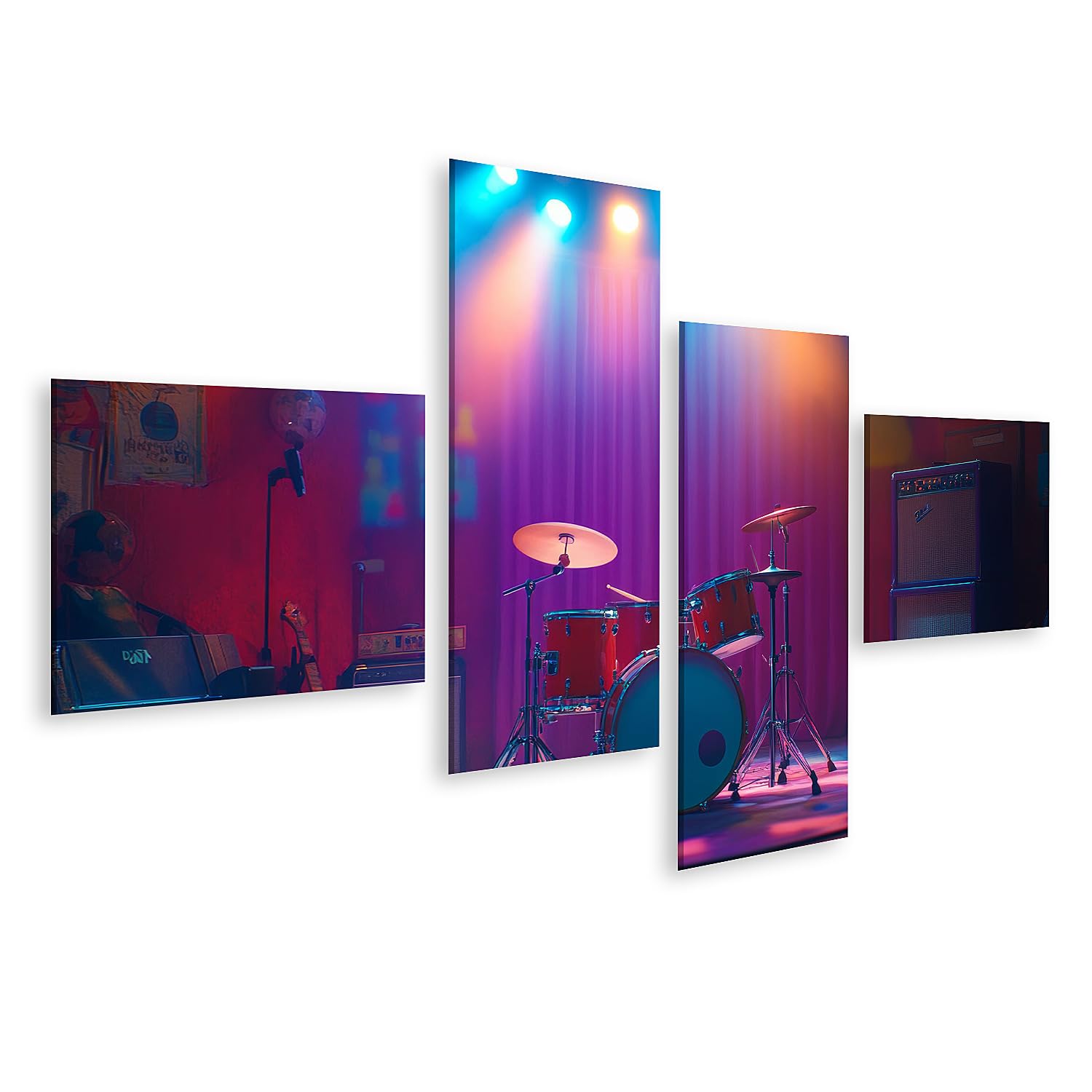 islandburner Quadro su tela Palco illuminato con strumenti musicali per soggiorno amanti della musica negozio di musica immagini murali poster