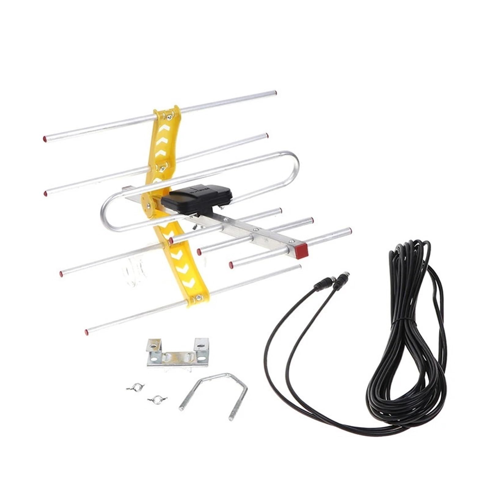 Antenne Extérieure Amplifiée 8 Yagi 100 Miles TV HD 10 DB Longue Portée UHF/VHF/FM HDTV Couverture plus large