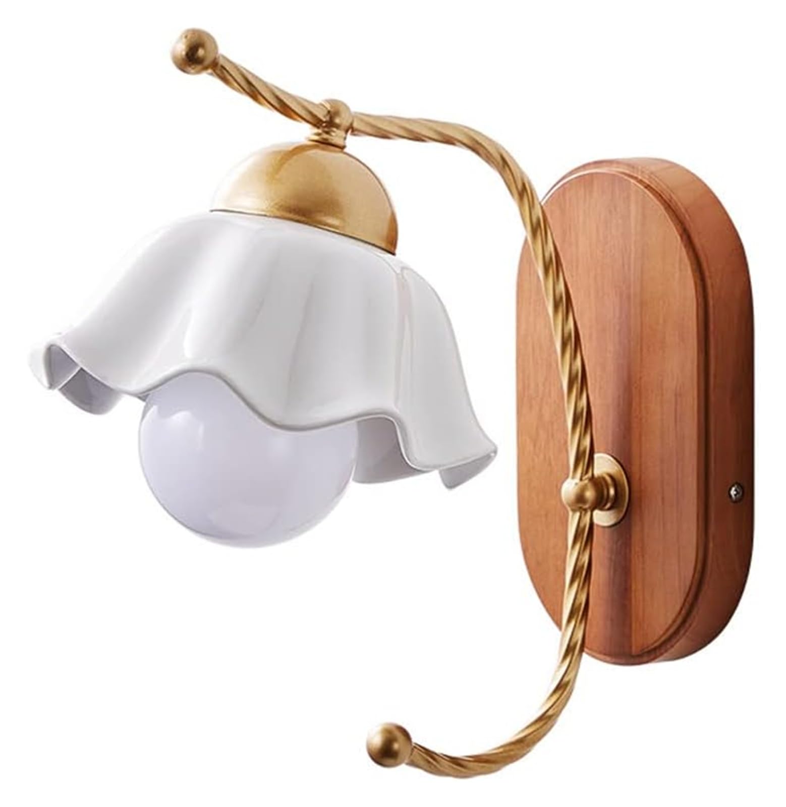 VGTLAKEX Wall Light Wood Sconce White Ceramic Wall Lamp Gold Metal Mount Light Bedroom Lantern Headboard Lighting Living Study E27 Sconces
