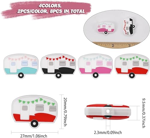 Miniatura 2 de CHGCRAFT 8 cuentas de silicona con forma de vehículo recreativo de 4 colores para bricolaje, collares, pulseras, llaveros para hacer manualidades