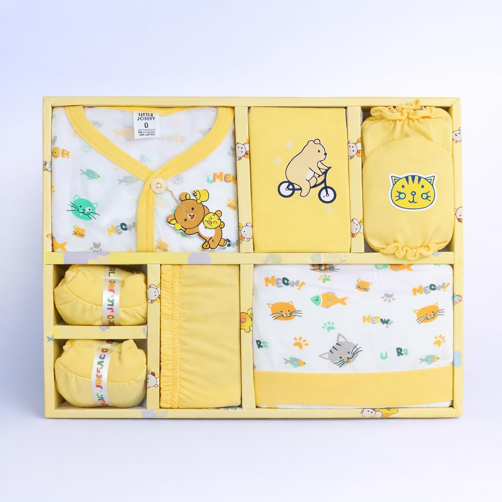 Arsa LifestyleNewborn Baby Gift Set (6 Pieces) | 100% Cotton Baby Clothing Set | 0–3 Months | Baby Shower & Welcome Gift Box (Yellow)-image-40