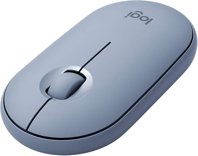 Logitech Pebble M350 Wireless Mouse with Bluetooth or USB - Silent, Slim Computer Mouse with Quiet Click for iPad, Laptop, Notebook, PC and Mac - Blue Grey