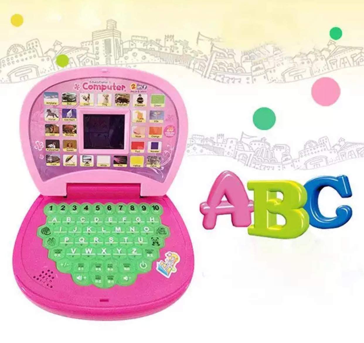 Kiddie Castle Educational Learning Laptop Toy for Kids - Battery Operated Toy with LED Display & Sound - Learn Alphabets, Numbers, Spelling, Animal Voices, Fruits, Poems, Words - Multicolor 3
