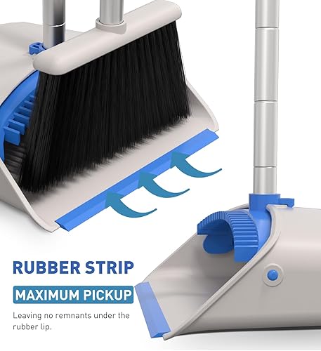 Miniatura 3 de Juego de escoba y recogedor, escoba con recogedor, sartenes de pie con mango largo, color azul