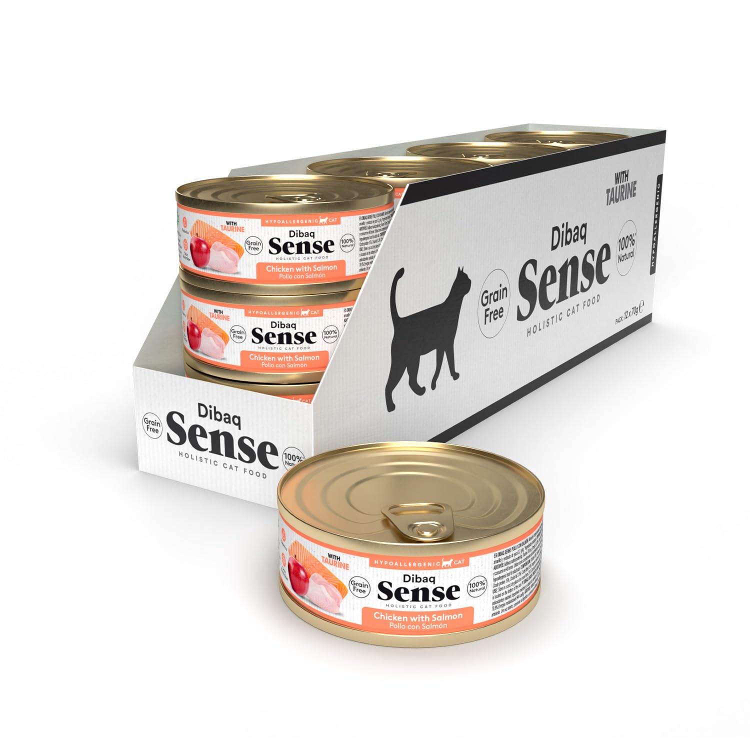 Dibaq Sense Grain Free Pollo con Salmón, 12 uds x 70 gr