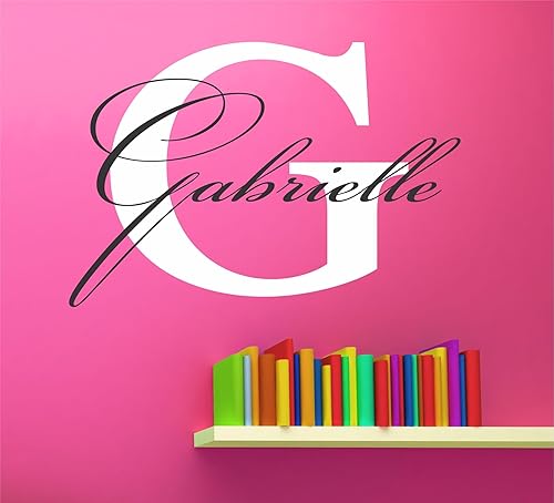 Adhesivo de pared personalizado con nombre e inicial para niñas, 20 pulgadas de ancho por 14 pulgadas de alto, decoración de pared, personalizado,
