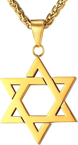 U7 Star of David Necklace for Men Women GoldStainless Steel Hexagon Pendant with CrossRuby StoneClassic Jewish Isael Necklaces Length 22 24 26