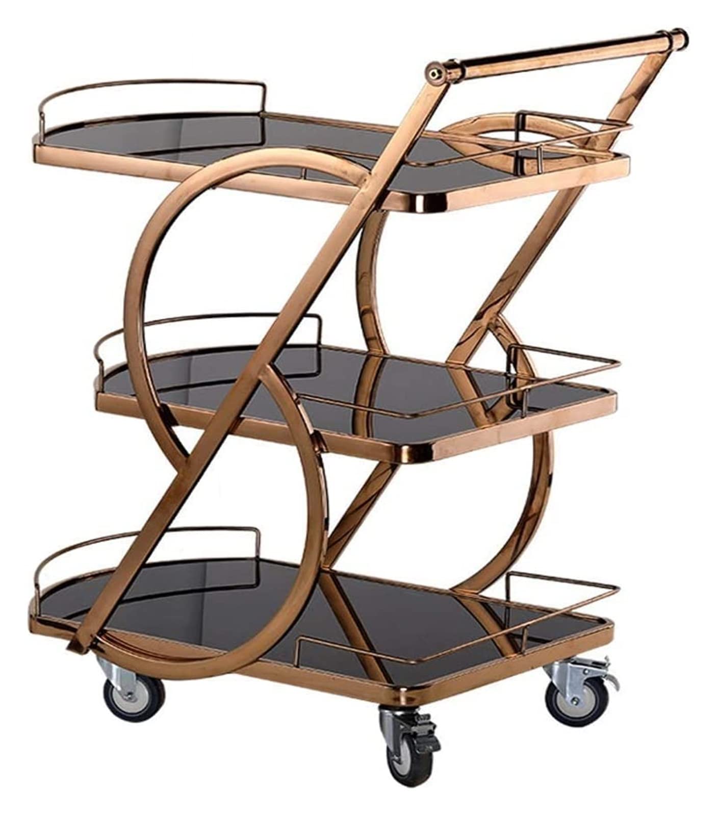 GRDDBZA Bar Serving Carts Business Restaurant Wine Cart, Kitchen Trolleys with Wheels Wine Racks Home Bar Cart Serving Trolleys Sideboard Kitchen Rack Hairdressing Trolley On Wheels 3 Tier(Rose Gold)