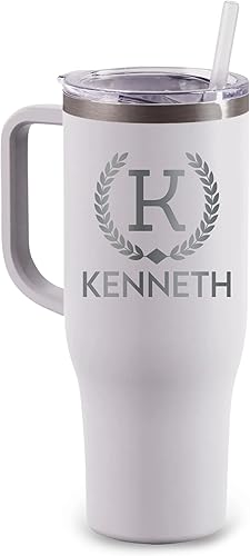 Miniatura 2 de Vaso personalizado de 40 onzas, doble pared, aislado al vacío, de acero inoxidable, con tapa y pajita, color blanco mate