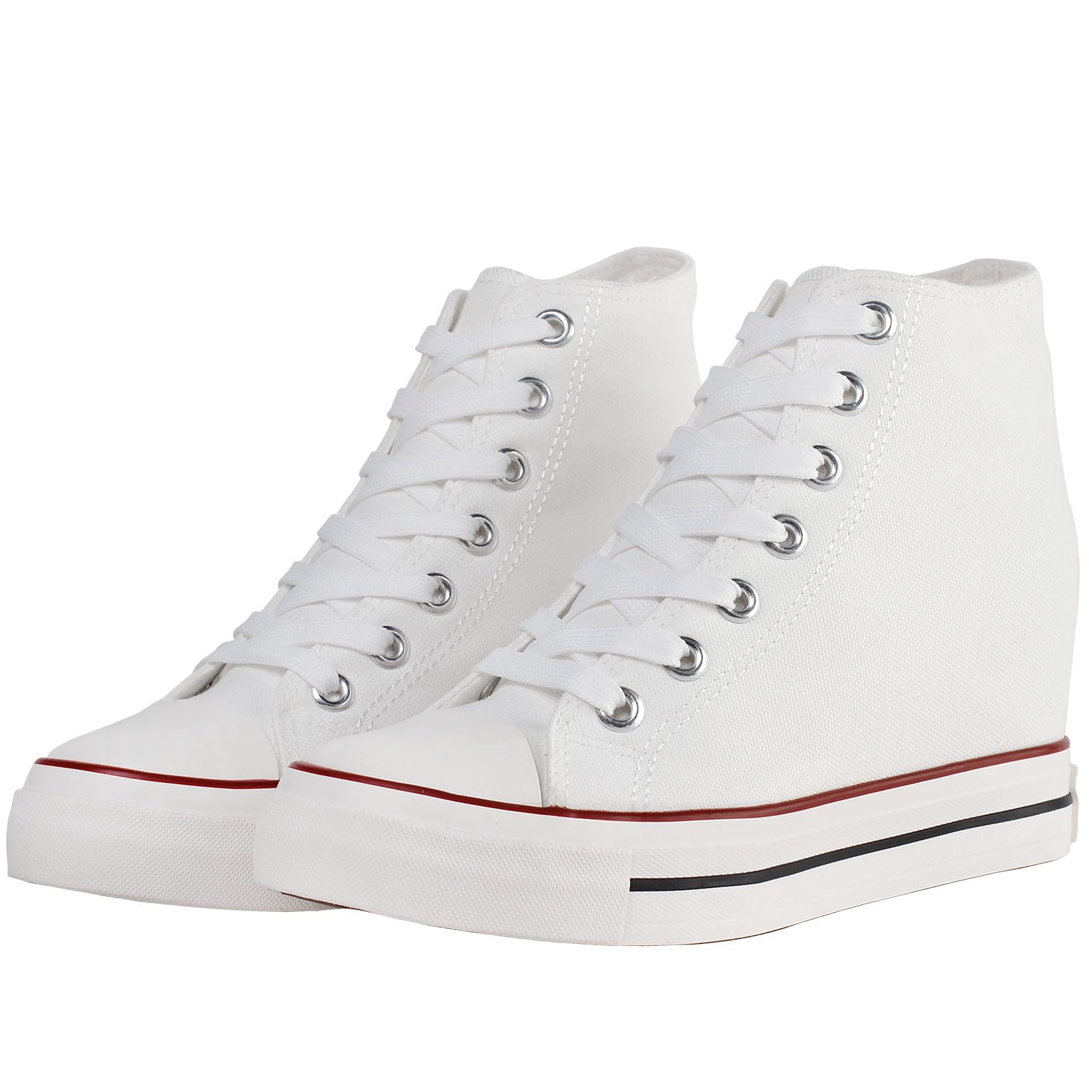 Mujer Zapatos de Lona Cuñas Plataforma Zapatillas Altas | Casuales Moda Botines Ligeras Negro Blanco 35-40 Con cuña