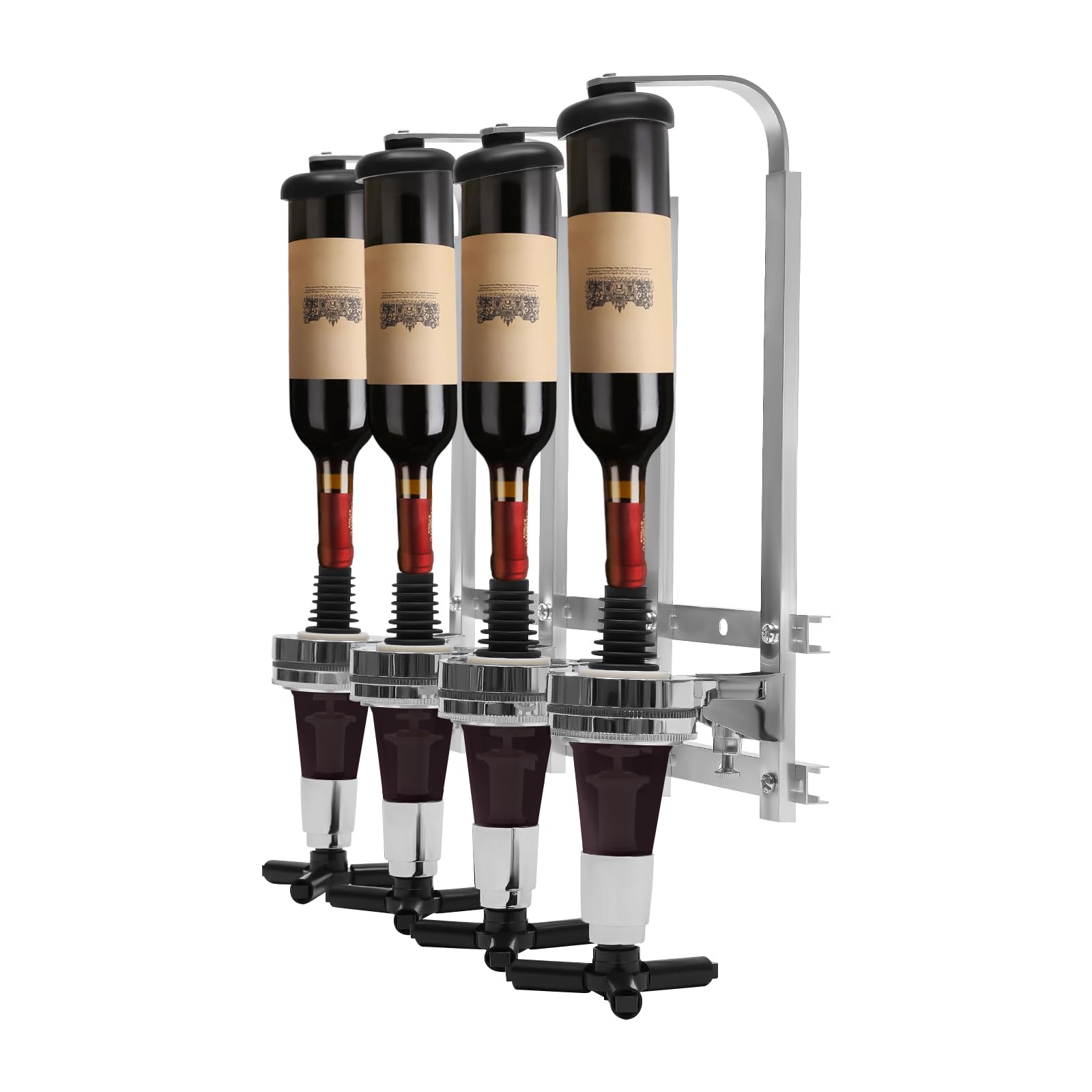 Wall Mounted Liquor Dispenser, 4 Bottle Aluminum Alloy Wall Mounted Liquor Dispenser Bracket, Alcohol Dispenser with Pour Spouts for Home Bar (4 Bottle)