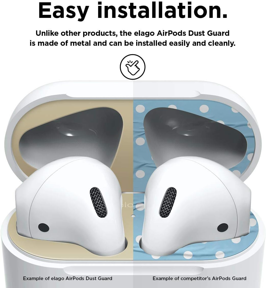 elago Upgraded AirPods Dust Guard (Matte Gold, 2 Sets) – Dust-Proof Film, Luxurious Looking, Must Watch Easy Installation Video, Protect AirPods from Iron/Metal Shavings [US Patent Registered]