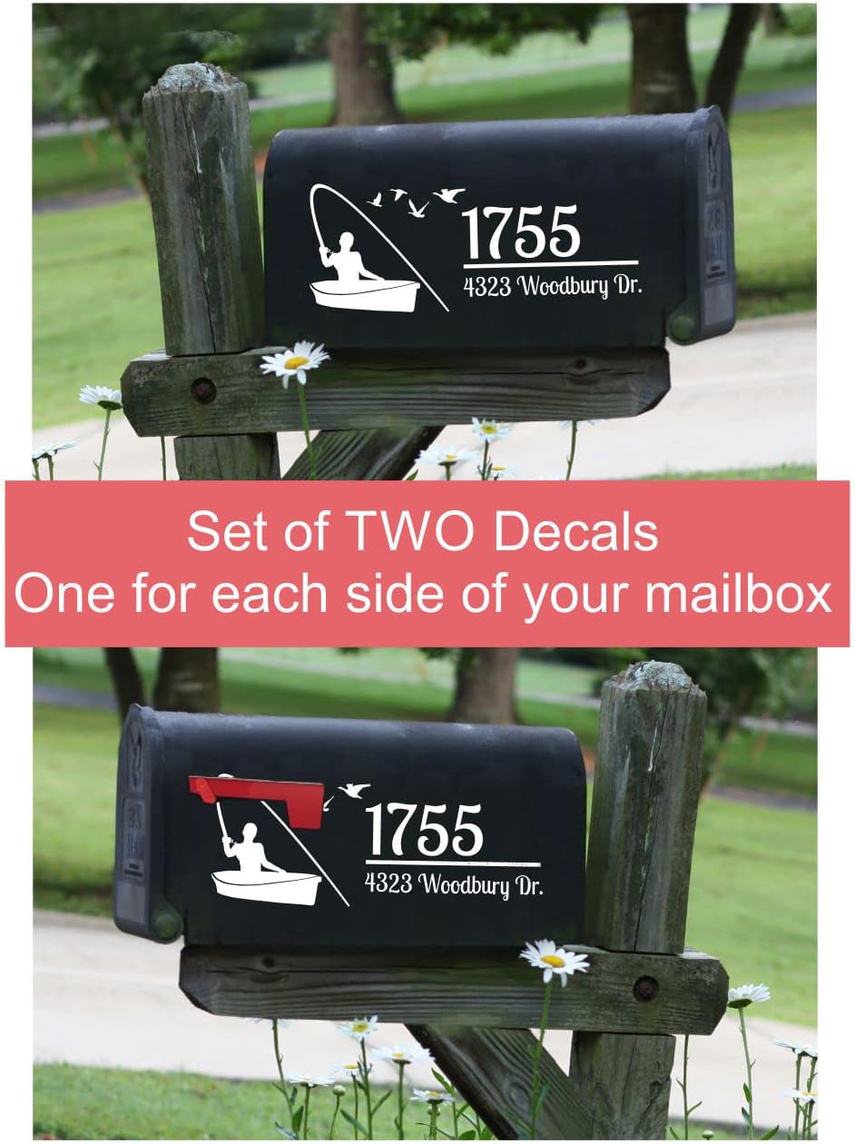 Personalized Fisherman Mailbox Letters Set of 2 Fishing Boat Name Address Vinyl Stickers