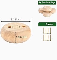 Vista 2 de Mysummer 4 patas redondas blancas para sofá de madera, patas de madera maciza para armario, sofá, otomano, soporte de TV, sofá biplaza (sin terminar)