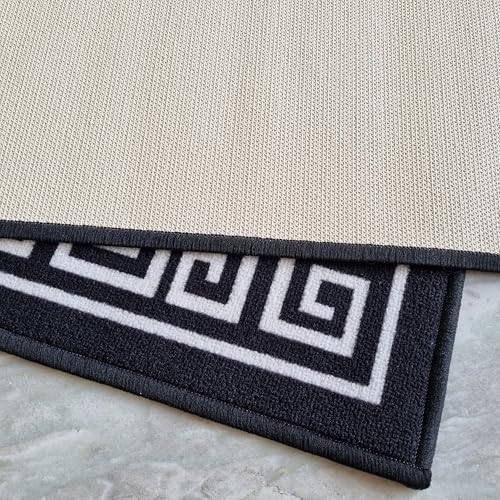 Image of Matz&More Greek Single Line Rug | 100x150 CM | Black White | Soft Nylon Loop Pile with Anti-Slip Gel Backing | Living Room, Bedroom & Office Floor Carpet