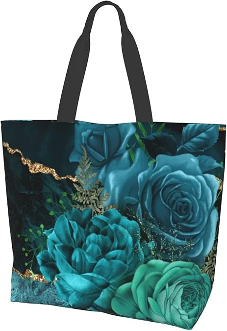 Moderne abstrakte blaugrüne und goldene Blumen-Design Canvas Tote Bag