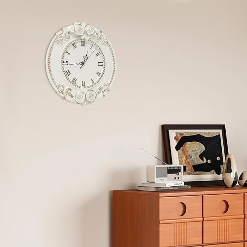 Miniatura 9 de Eapmic European Style Resin Wall Clock, Retro Silent Clock with Rose Relief, Decorative Mural Clock for Living Room, Bedroom, Office, Farmhouse,