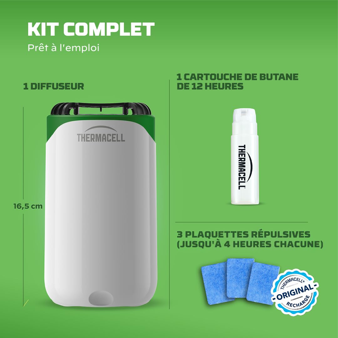 THERMACELL Diffuseur Répulsif Anti Moustiques - 15m² - 12h - Blanc | Sans Fil, Nomade - Extérieur, Jardin, Terrasse, Piscine - Effet Rapide, Inodore - Recharges Incluses - THNATHALOBLANC