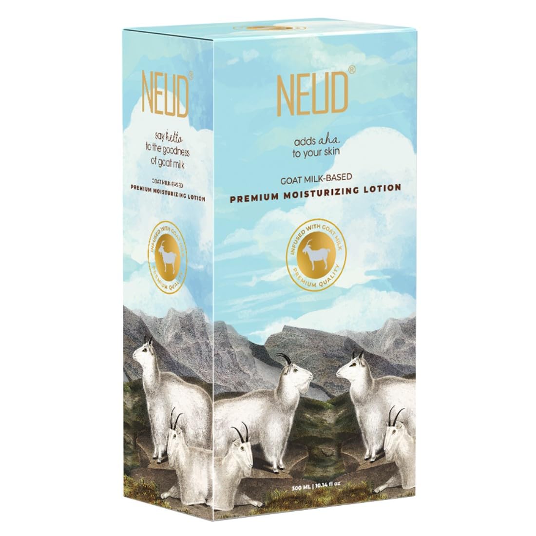 NEUD Goat Milk Premium Moisturizing Lotion for Face, Hand & Body, Remove Age Spots, Prevent Wrinkles, Fast-Absorbing & Non-Sticky Lightweight Skin Lotion for Women & Men - 300ml