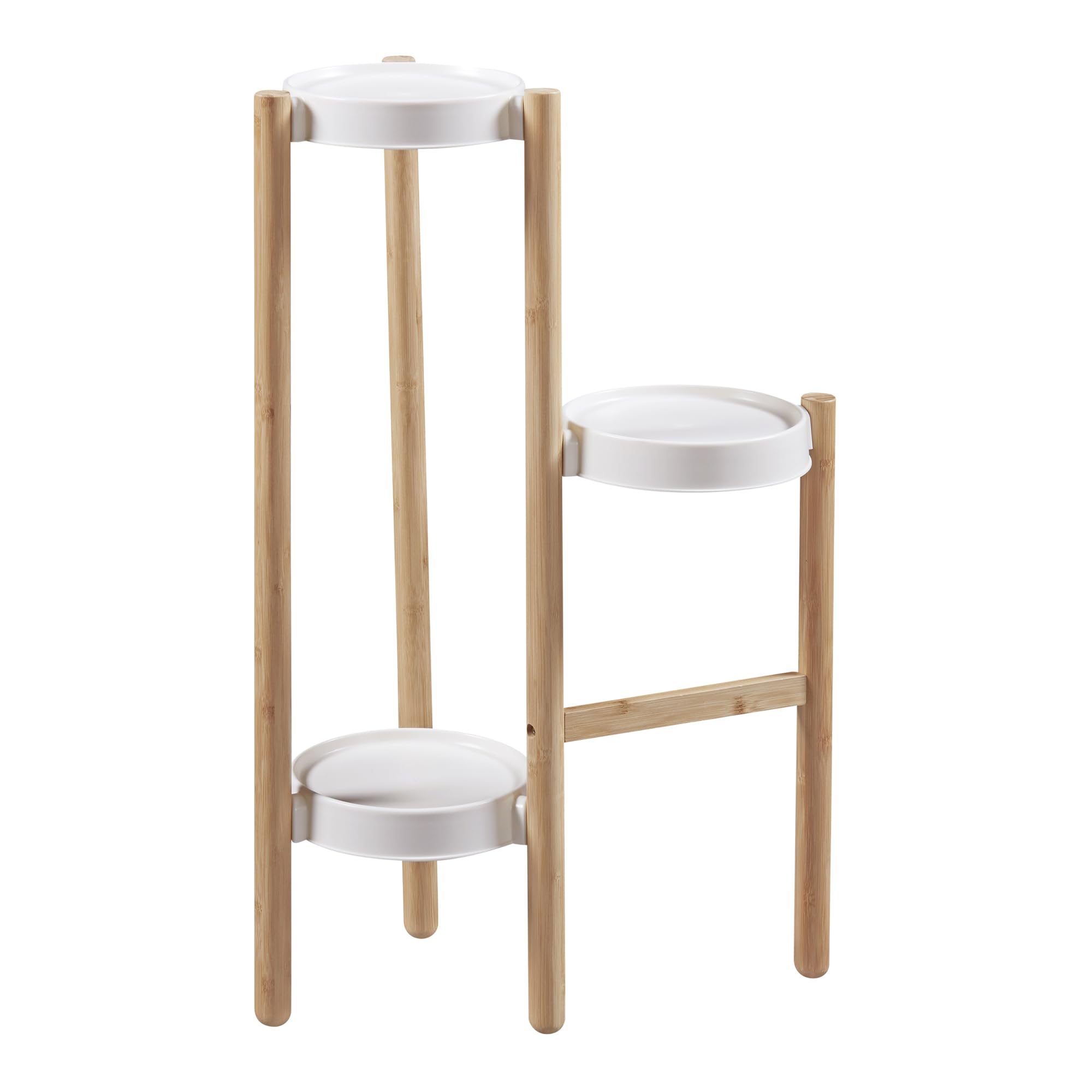 [en.casa] Étagère à Fleurs à 3 Niveaux Porte Plantes pour Intérieur Support Cache-Pots Meuble de Rangement Bambou Plastique 78 x 52 x 25 cm Naturel Blanc
