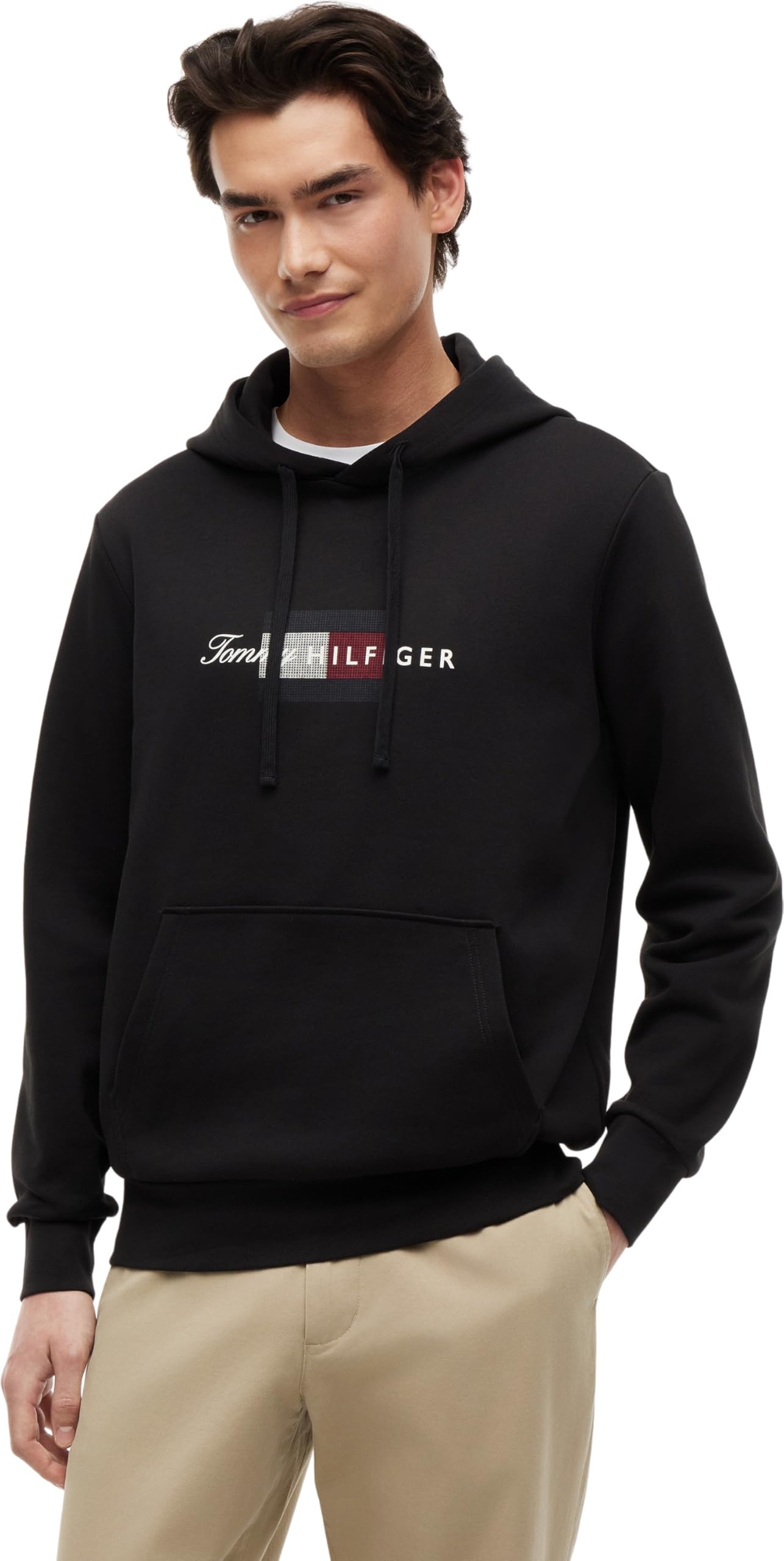 Tommy Hilfiger Sudadera Hombre Script Flag de algodón, Negro (Black), XXL