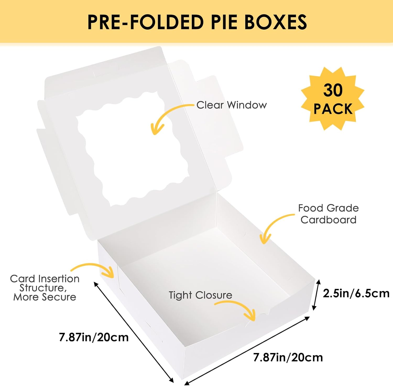 Moretoes 30pcs Bakery Boxes, 8x8x2.5 Cookie Boxes with Window, White Treat Containers for Donuts, Chocolate Strawberries, Pie thumbnail
