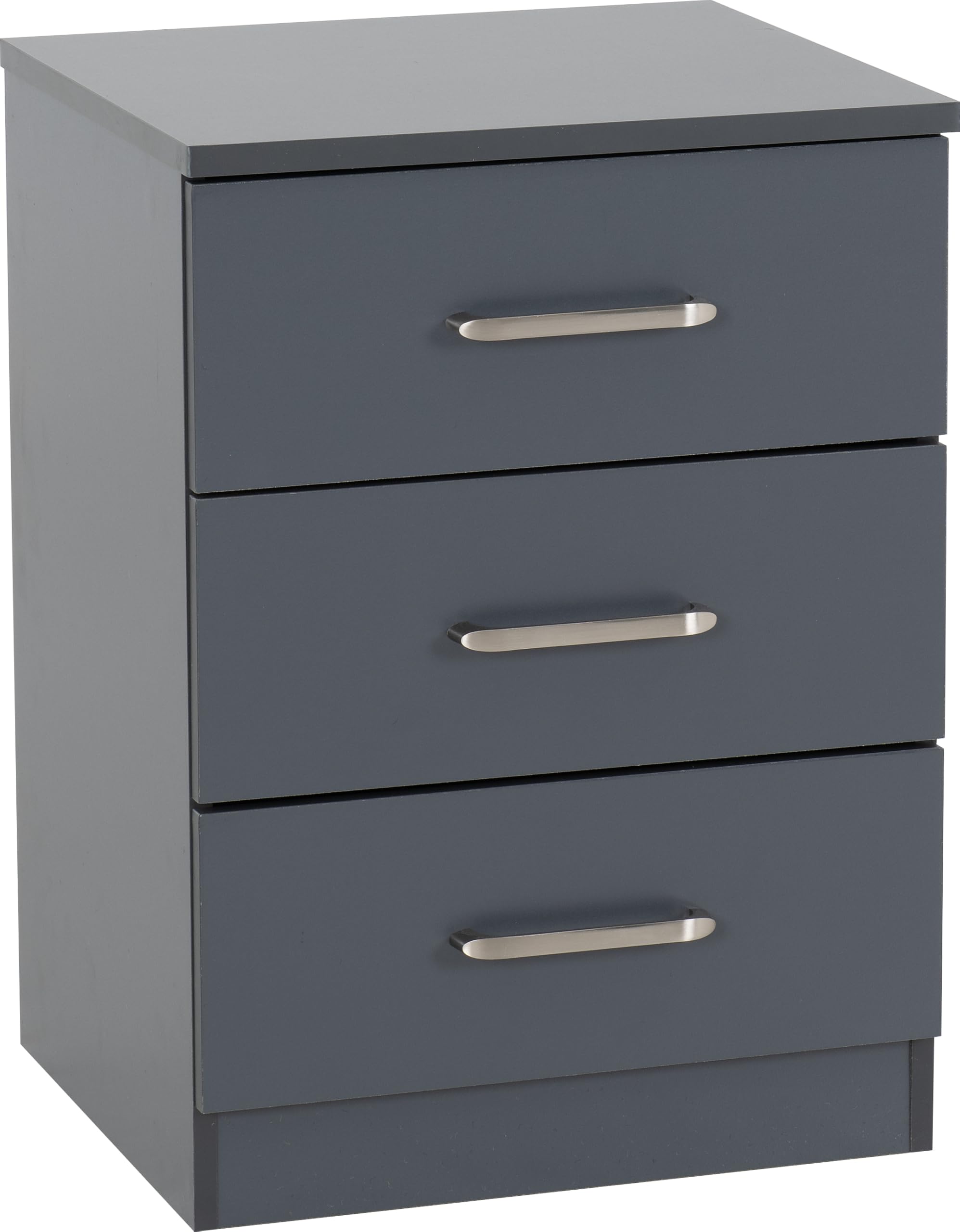 Seconique Unisex Dark Grey Dakotia 3 Drawer Bedside In