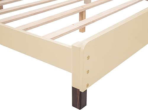 Miniatura 7 de Quarte Bonita cama de plataforma de tamaño matrimonial con cabecero y estribo en forma de oso, marco de cama de madera para dormitorio, no requiere