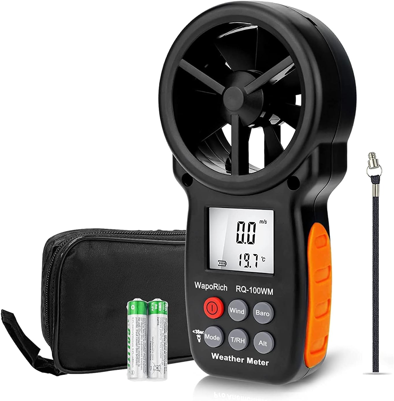 Digital Anemometer Barometer Handheld, WapoRich RQ-100WM Wind Speed Air Speed Meter w/Wind Chill, Humidity, Altitude, Dew Point, Temp, Barometric for HVAC Drone Hiking Shooting Camping Outdoors