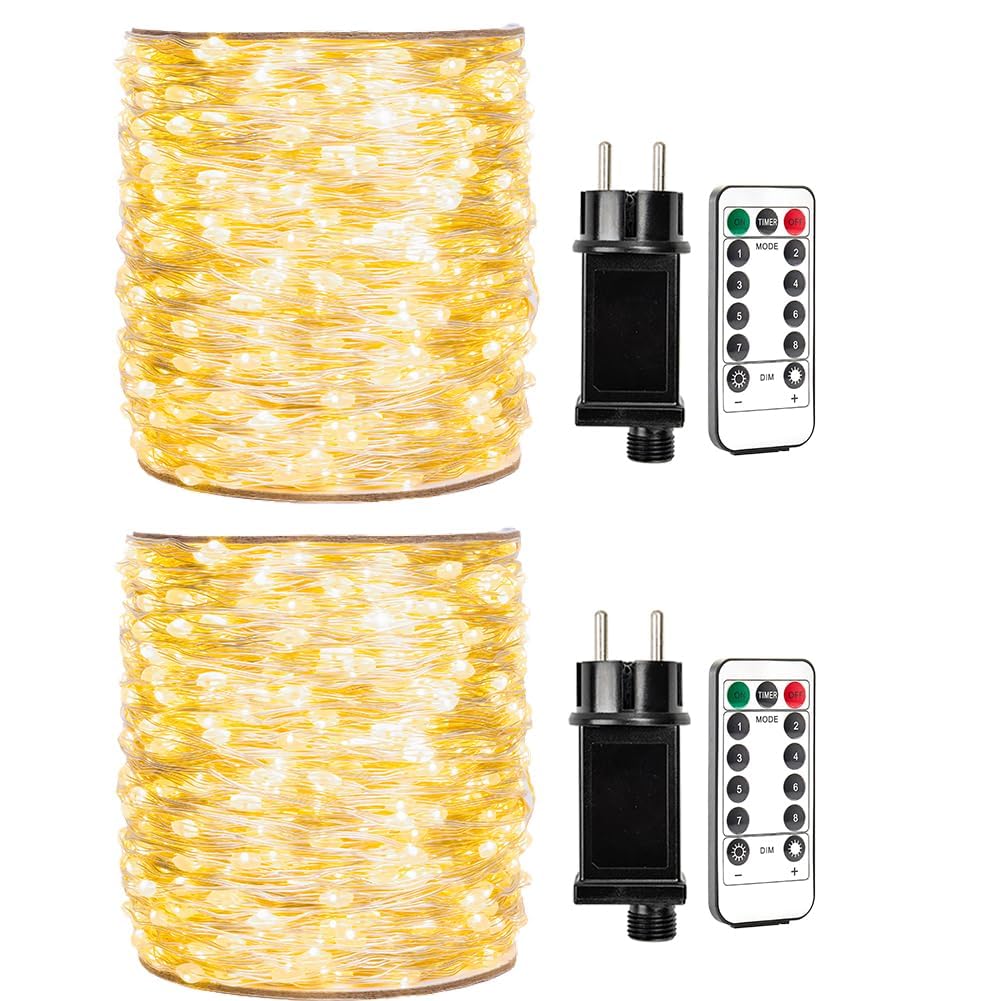 lampki LED fairy 30 m（2x30m）, 300 LED, miedziany drut, wodoodporna girlanda świetlna LED, z pilotem, 8 trybów świecenia, do sypialni, ogrodu, patio, na wesele, imprezę i choinkę