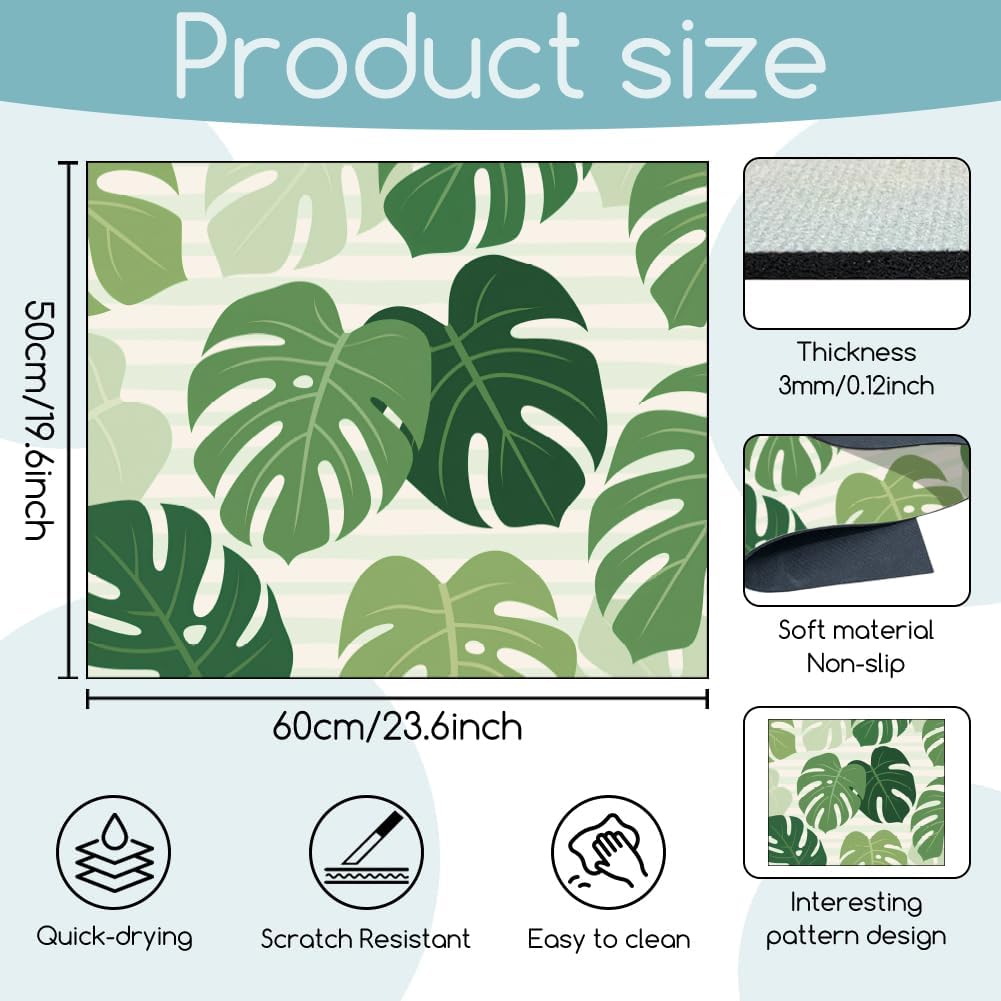 GLOBLELAND Tropical Monstera Leaves Laundry Room Washer Dryer Dust Cover Mat 23.6x19.6inch Green Monstera Plants Washing Machine Top Protector Pad Retro Non Slip Washing Top Covers for Laundry Rooms
