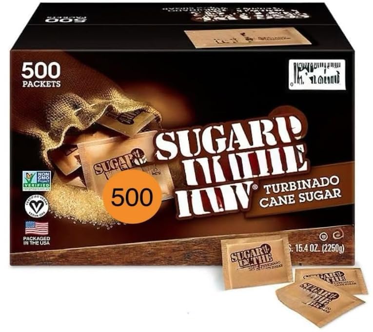 Organic Raw Cane Sugar Packets, 500 Count – Turbinado Brown Sugar, Natural Sweetener for Coffee, Tea, Baking & Drinks