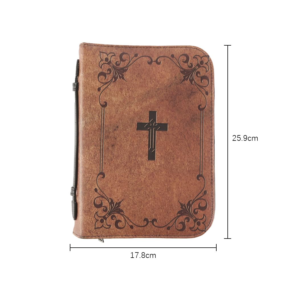 Sarini Funda bíblica marrón Vintage para Hombres y Mujeres,Funda bíblica de Cuero PU,Bolsa Cruzada con Cremallera Duradera,Funda de Transporte