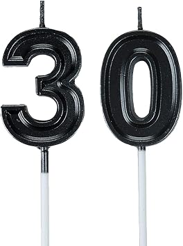 Bailym Black 30th Birthday Candles, Number 30 Cake Topper for Men Birthday Decorations Party Decoration