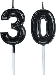 Bailym Black 30th Birthday Candles, Number 30 Cake Topper for Men Birthday Decorations Party Decoration
