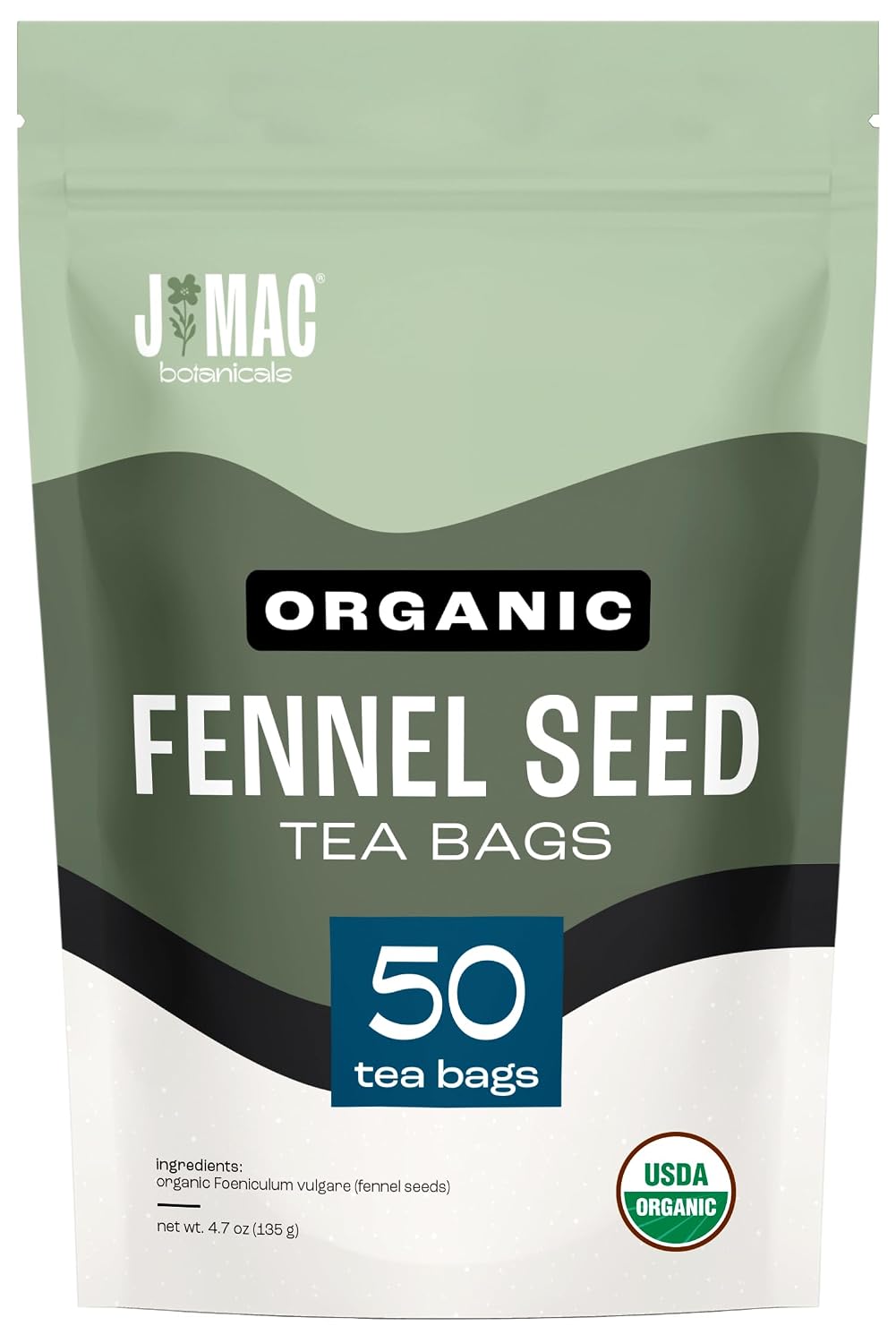 J MAC BOTANICALS Organic Fennel Seed Tea Bags (50 Count) - Certified by Organic Certifiers, Inc. - Quality Tea From Nile Valley, Egypt, Packaged in the USA
