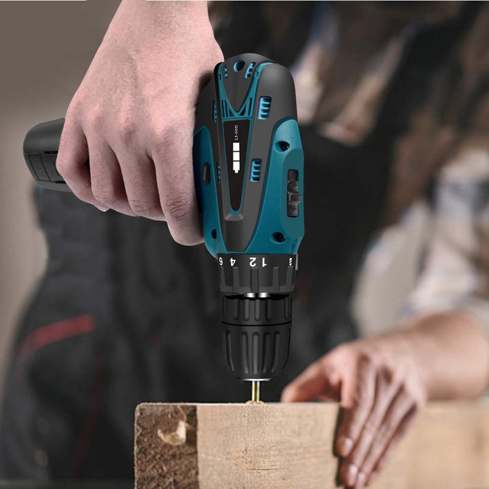 Trapano Elettrico Senza spazzole 12V Avvitatore a Batteria, 25 Accessori, con Coppia di serraggio 18 + 1, Impugnatura Regolabile in 2 Posizioni, Coppia Massima 35 NM