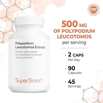 Supersmart - Polypodium Leucotomos Extract 1000 mg per Day (PLE Supplement) - Skin Protection & Health - Antioxidant Formula - Fern Extract | Non-GMO & Gluten Free - 90 Vegetarian Capsules