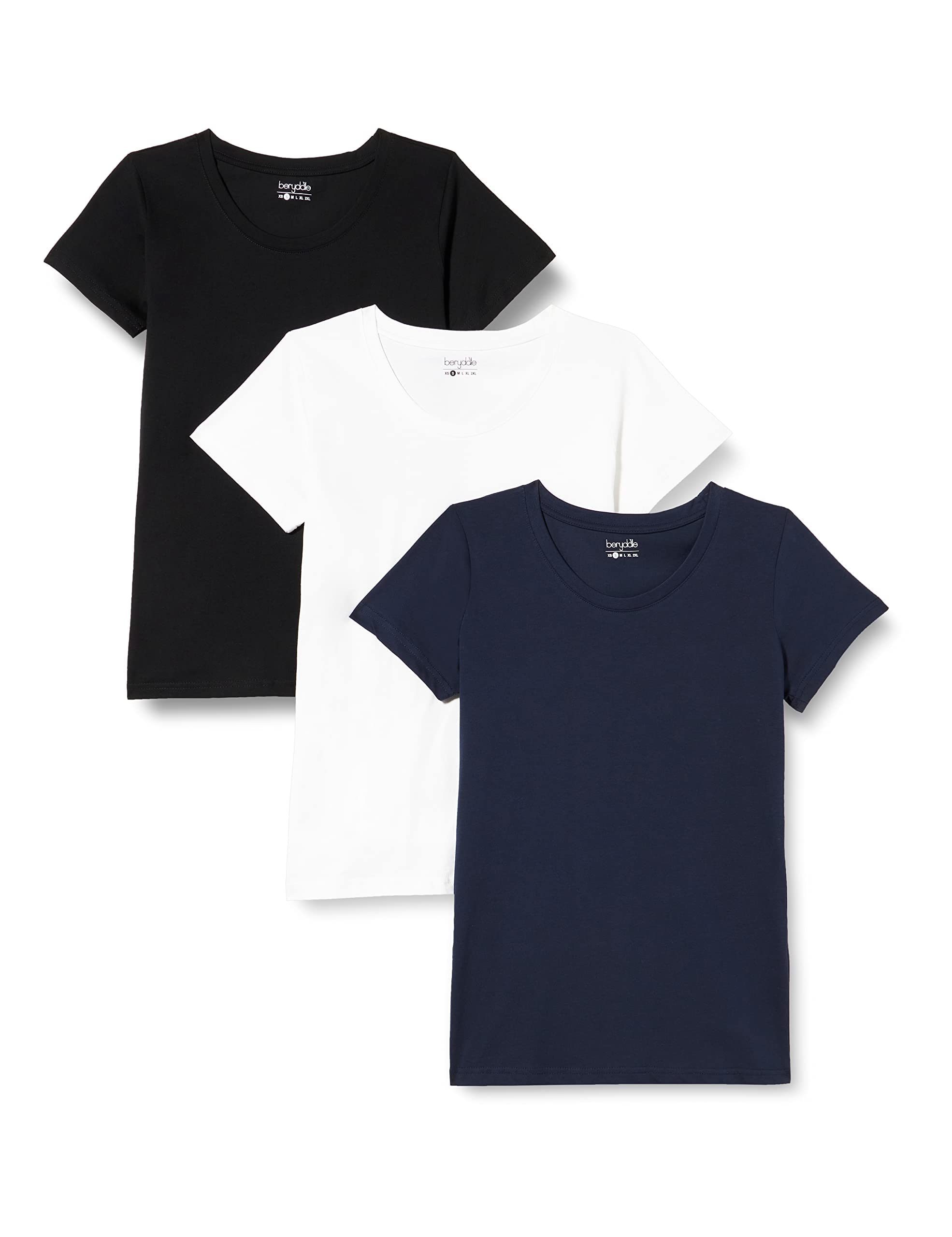 berydale Damen BD157 T-Shirt, Schwarz/Dunkelblau/Weiß (3er Pack), XXL