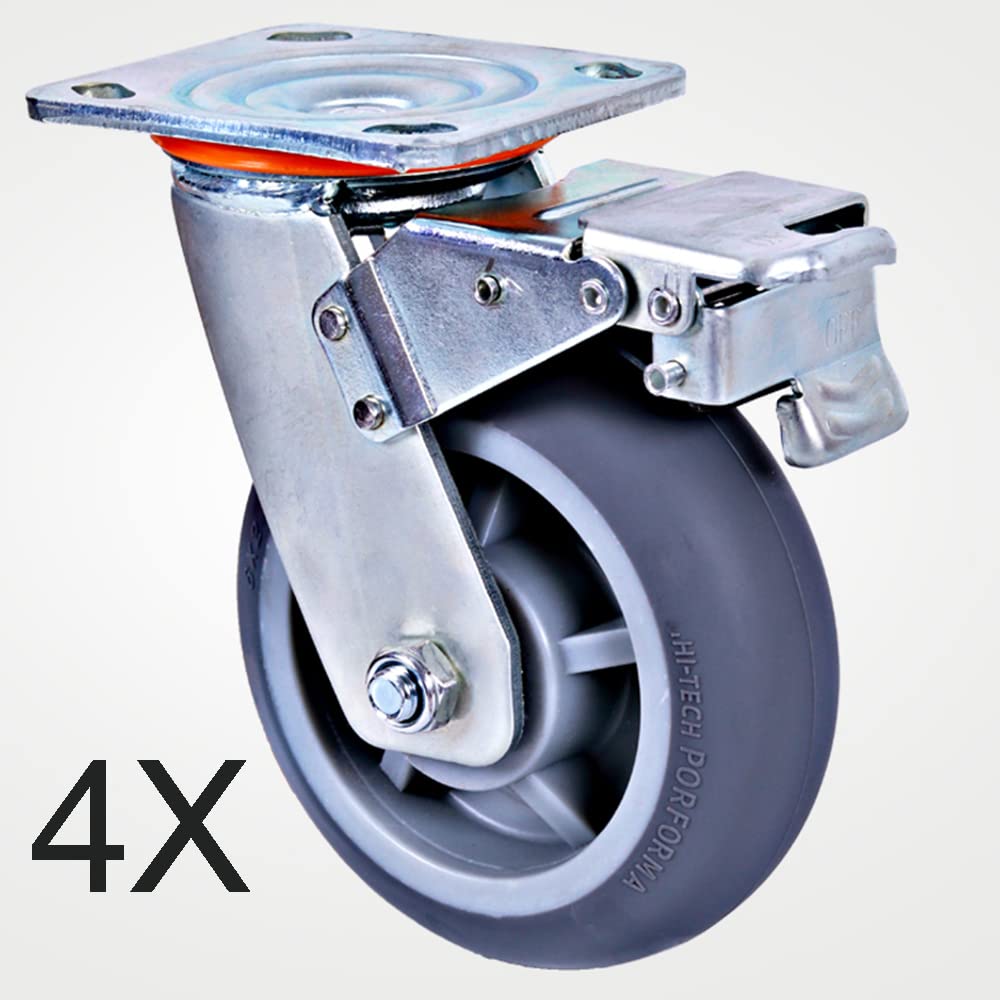 Caster 4 Stück Schwerlastrollen 100 / 125mm Transportrollen Gummi-Lenkrollen Industrielle Möbelrollen Mit Bremse Tragkraft 1800kg