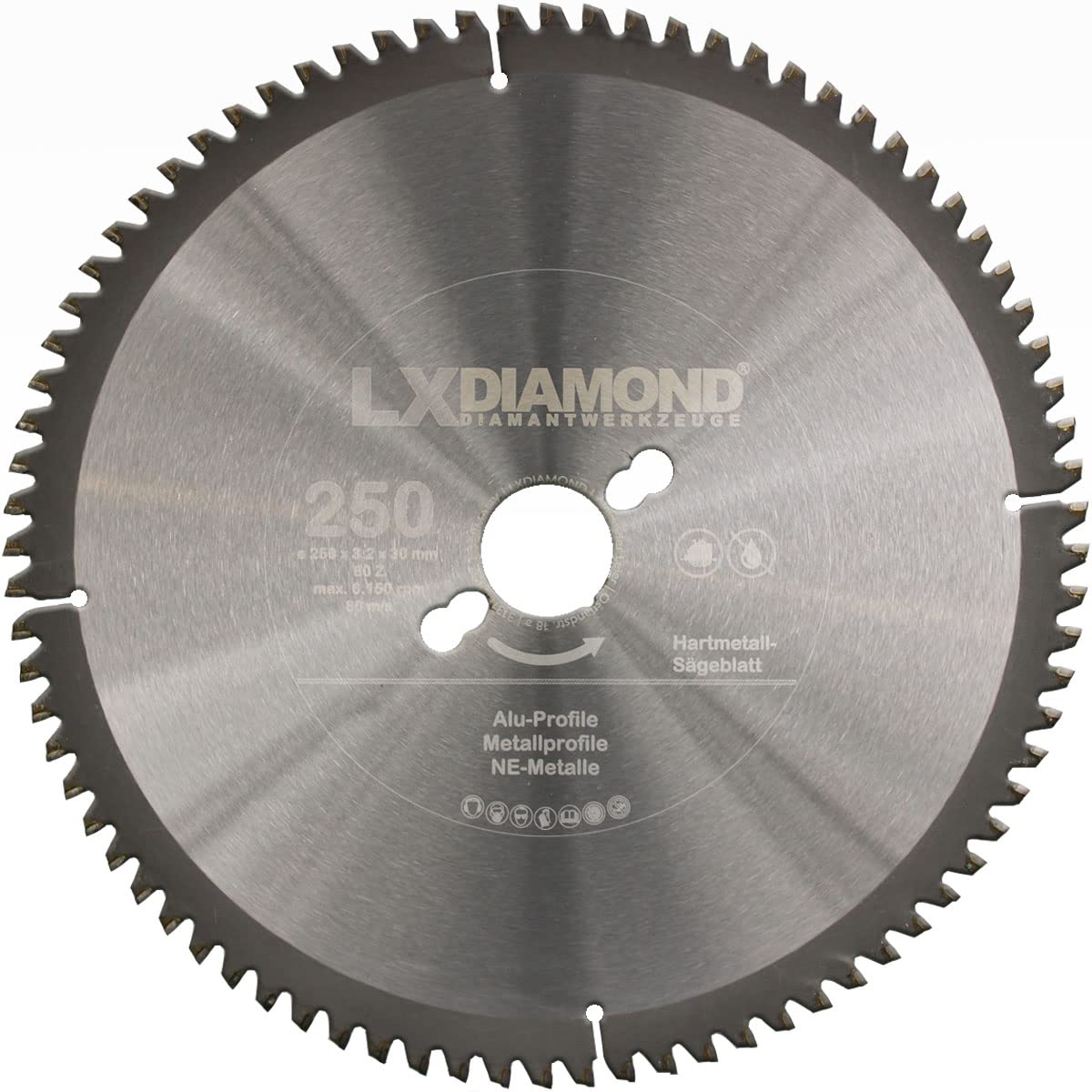 Hartmetall Kreissägeblatt 250mm x 30,0mm mit 80x Trapez-Flachzähne - 250x30 HM Sägeblatt für Aluminium Alu Metall-Profile NE-Metall - 250 mm Hartmetallsägeblatt in Premium Qualität