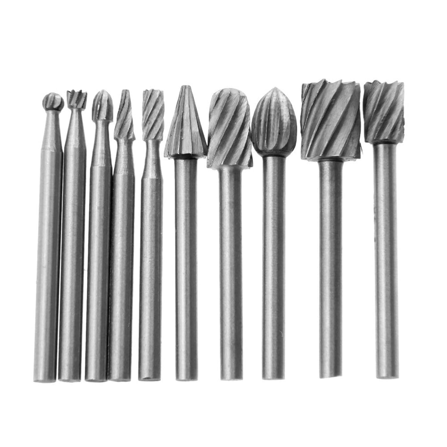 1/8 HSS Routing Router Drill Bits Set for Carbide Rotary Burrs Tools Wood Stone Metal Root Carving Milling Cutter 10Pcs