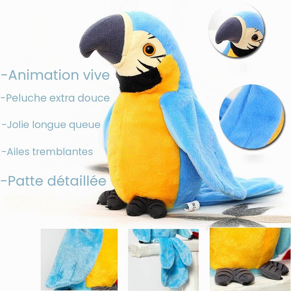 Jouet Perroquet en Peluche Imite le Son Animaux Répétez ce que vous dites Ailes électronique Oiseau Interactif Cadeau Noël Anniversaire