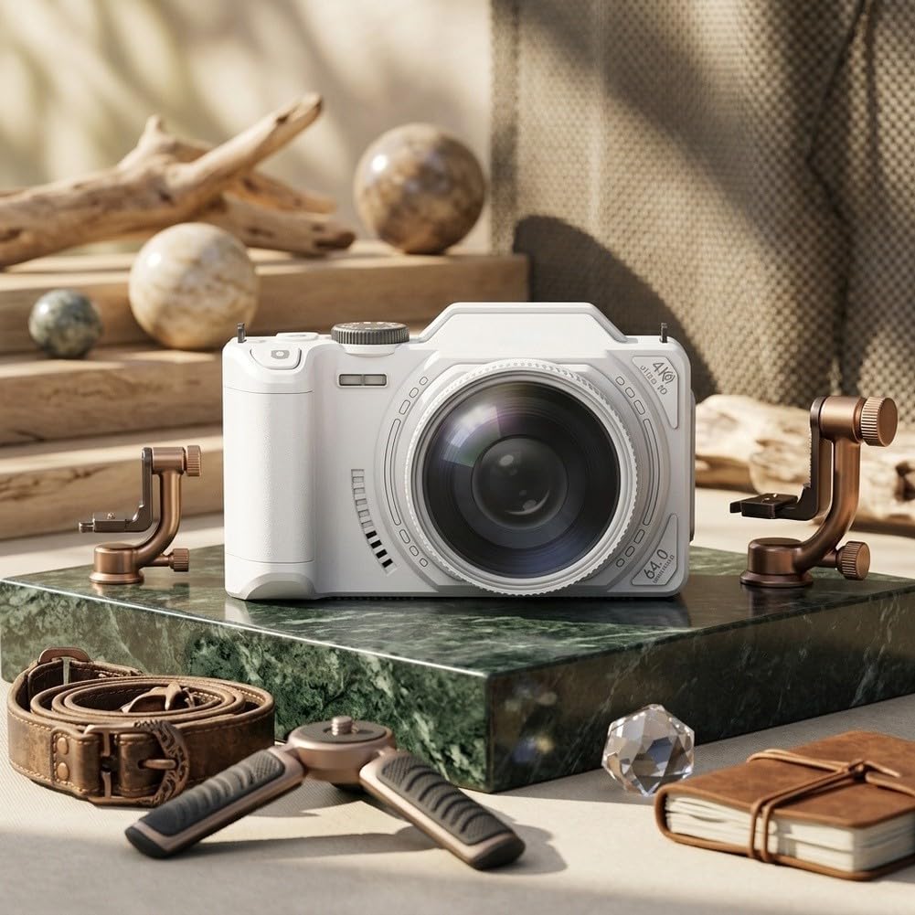 Appareil photo 64 MP 4K avec zoom 18x, écran rabattable de 3 pouces et photographie WiFi, vlogging et aventures