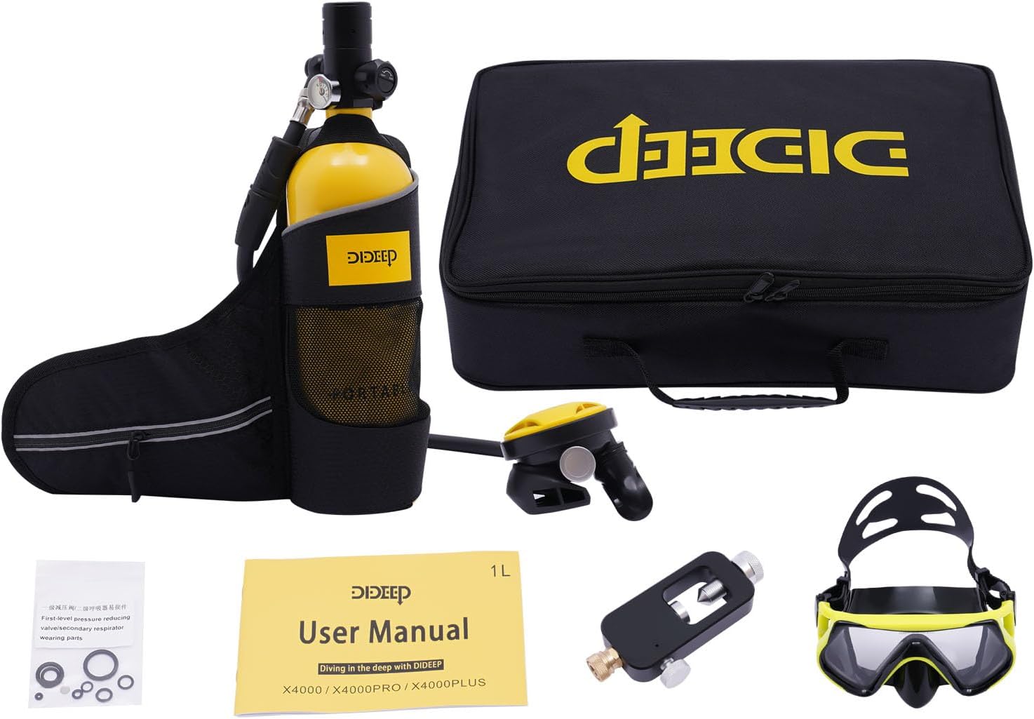 Reusable Mini Scuba Tank, 0.9Qt Reusable Scuba Tank Diving Gear, Breathing Capacity for 15-20 Minutes Underwater Dive, Reusable Lung Tank with High Pressure Hand Pump for Emergency Rescue