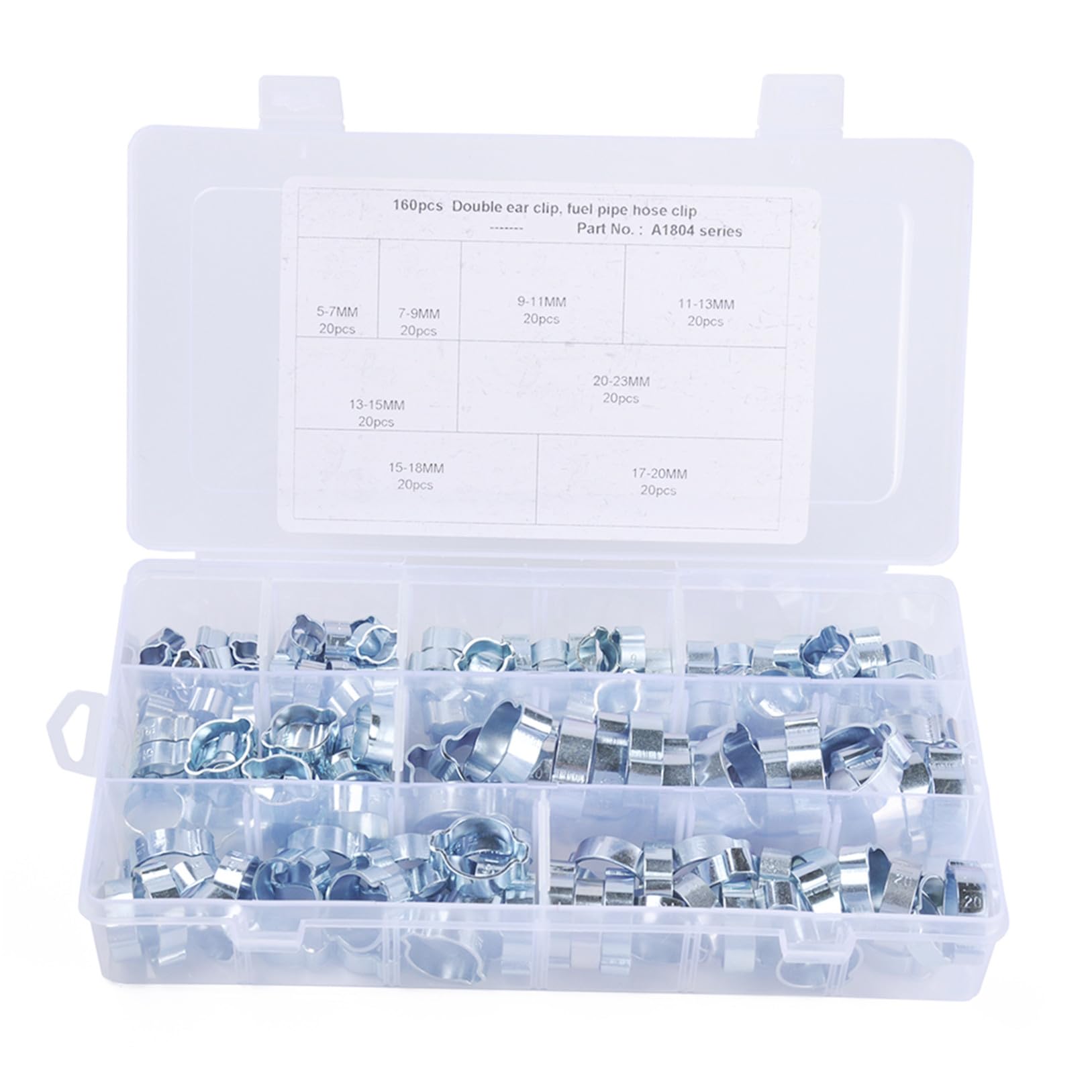 UKCOCO 160 pièces Clips de Tuyau à Double Oreille Acier Spécifications Idéaux pour Lignes de Carburant Tuyaux Air Boîte de Rangement
