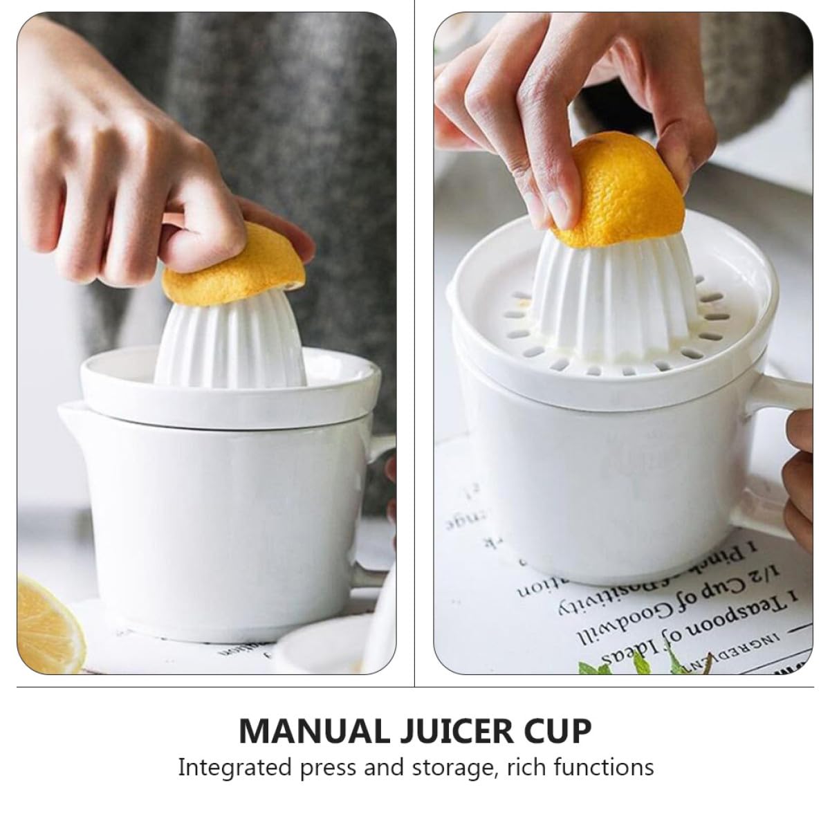 Healeved Spremiagrumi Manuale in Ceramica Bianco Tazza per Spremitura della Frutta Facile da Pulire e Estrazione Veloce del Succo per Agrumi