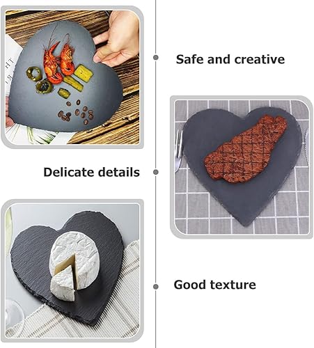 Miniatura 7 de 2 posavasos de pizarra para bebidas de 7.8 pulgadas, tableros de pizarra en forma de corazón, tableros de pizarra para servir postres, tableros de