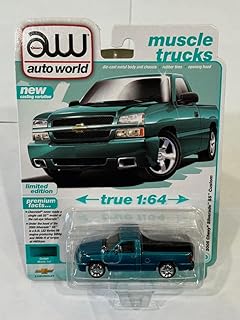 1/64 Auto World 2005 Chevy Silverado SS Custom Single Cab Metallic Teal Muscle Trucks Series Diecast Model Car - AWSP190A